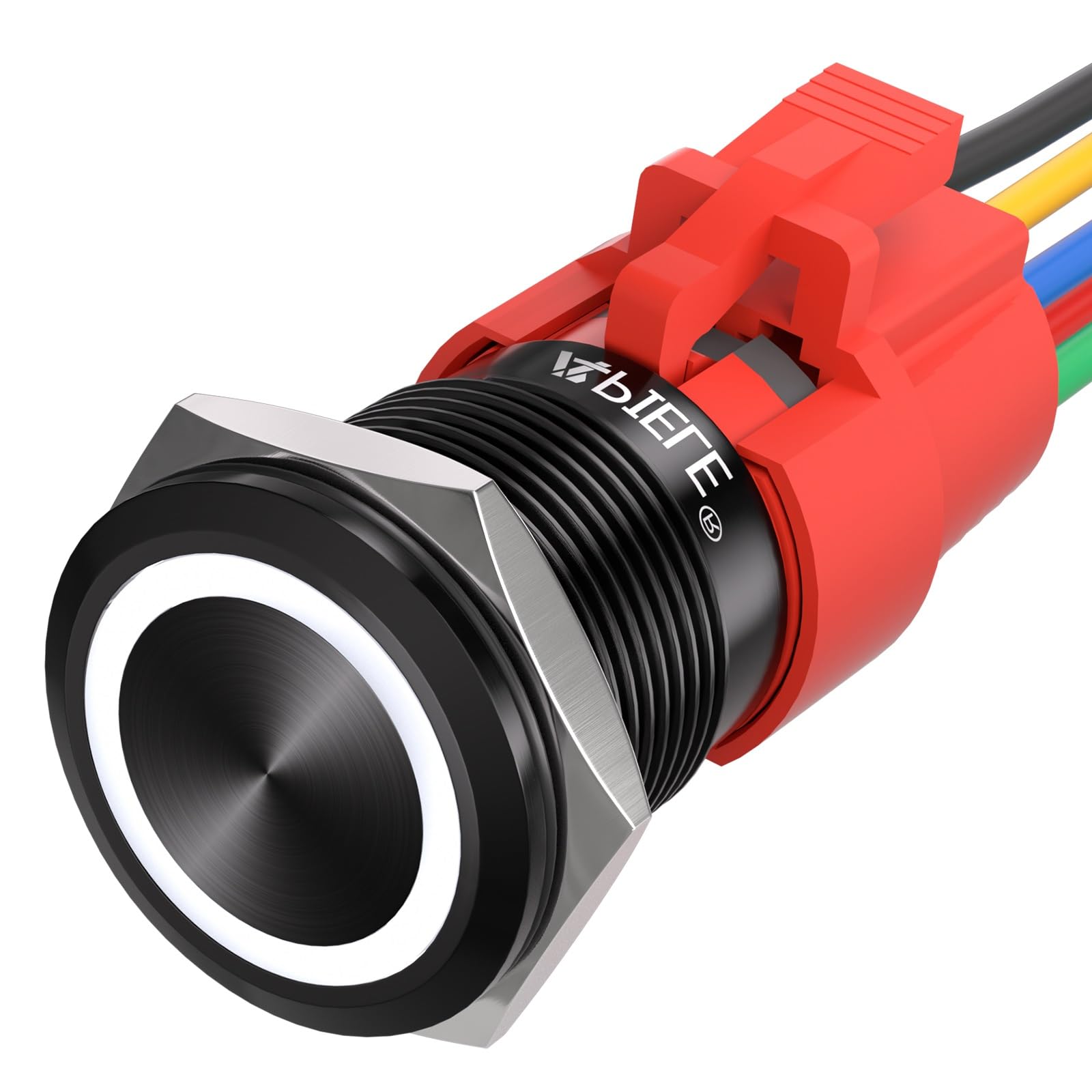Photo 1 of APIELE 19mm Momentary Push Button Switch On Off Aluminium Alloy with 12V LED Angel Eye Head for 19mm 3/4 Mounting Hole with Wire Socket Plug Self-Reset (White Led/Black Shell)
