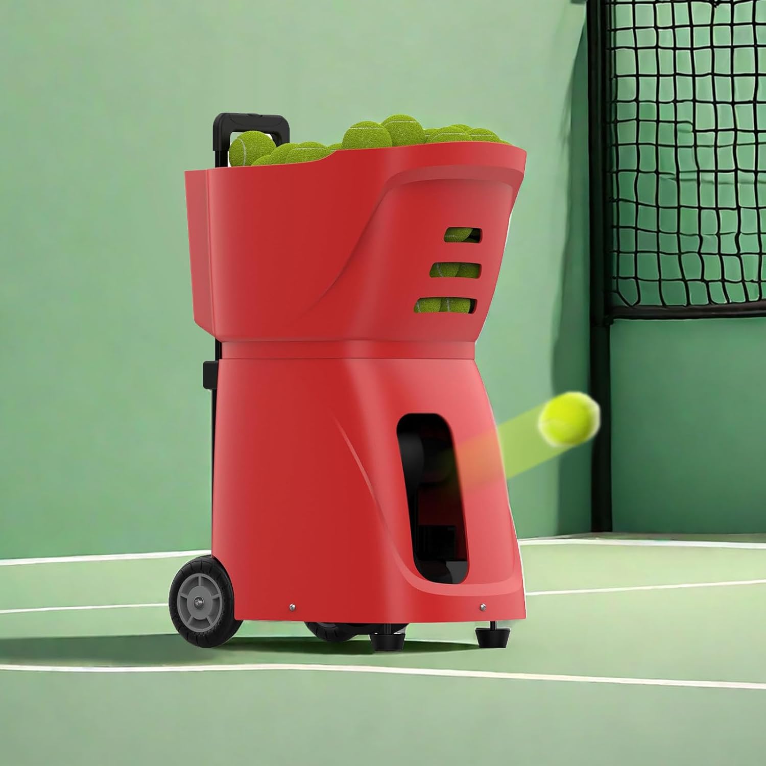 Tennis Ball Machine - Automatic Portable Tennis Ball, Adjustable Launching Angle, Speed, Rotation Frequency, for All Players Training and Practice, Complete with App/Remote Control,White (Red )