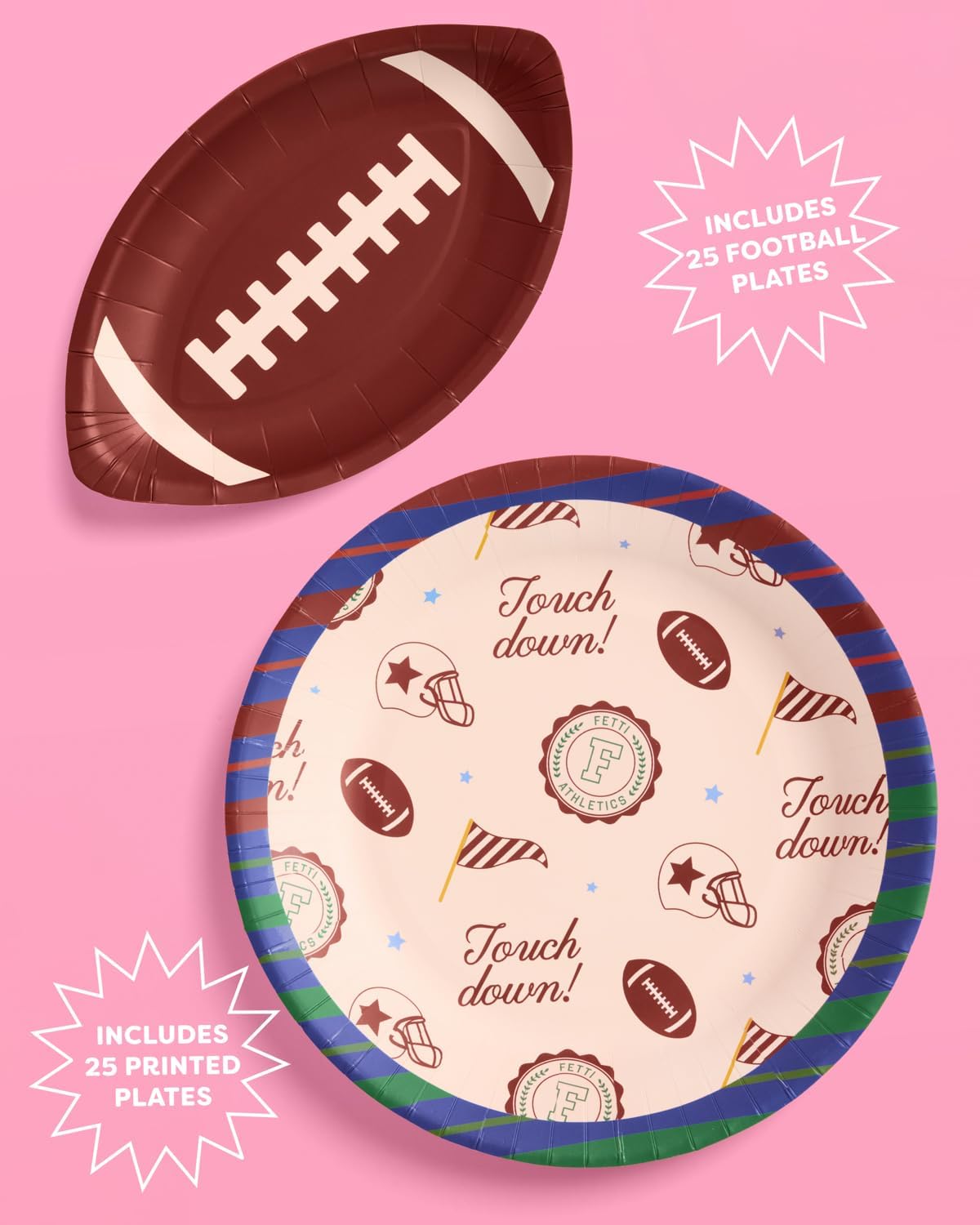 xo, Fetti Touchdown Plates - 32 pcs | Football Birthday Decorations, Varsity Party Setting, Tailgate Tablescape, Homecoming Game Day Supplies - Image 2
