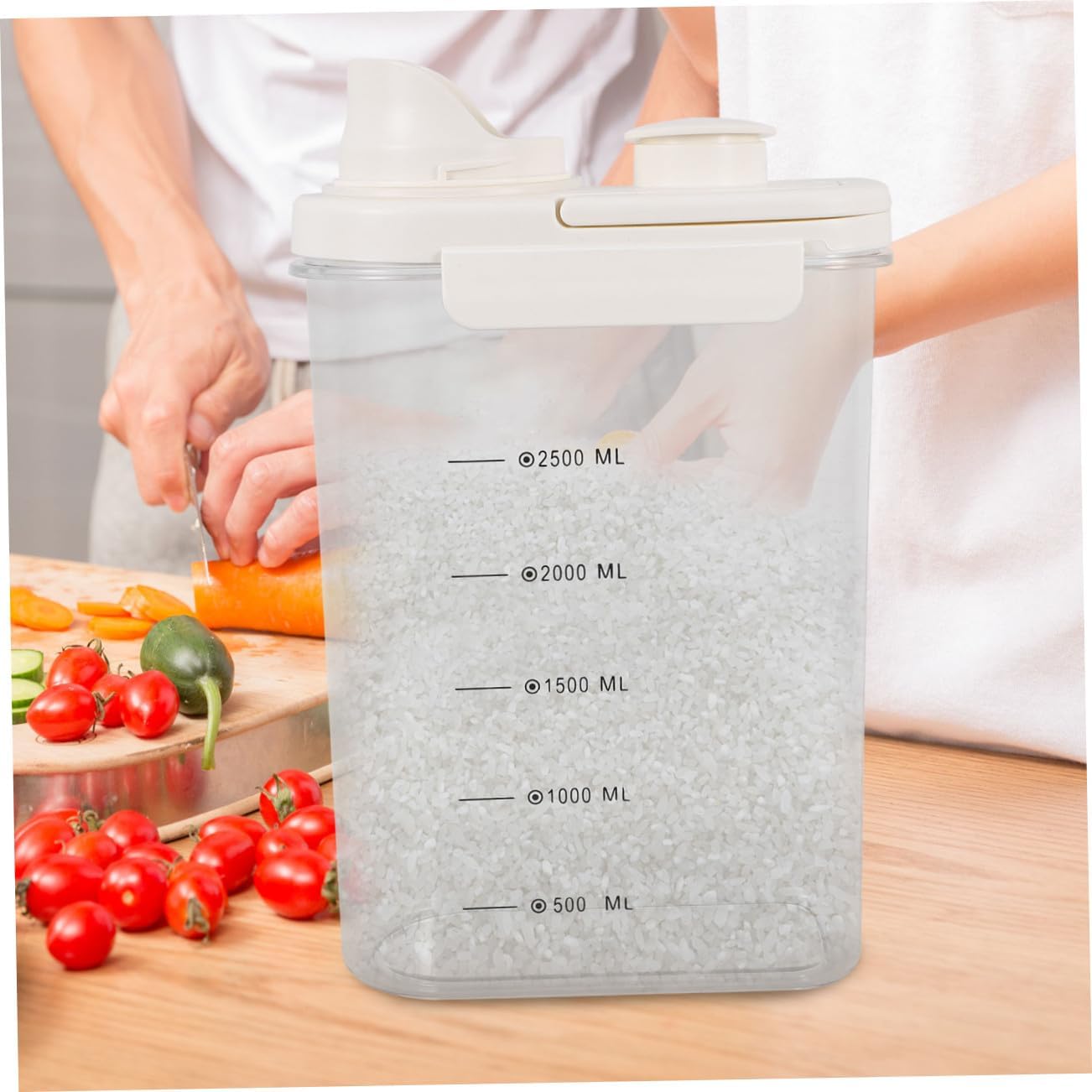 BESTonZON Airtight Rice Storage Bin with Built-in Scale 2.8l Food Container for Kitchen Pantry Dry Food Dispenser and Grain Storage