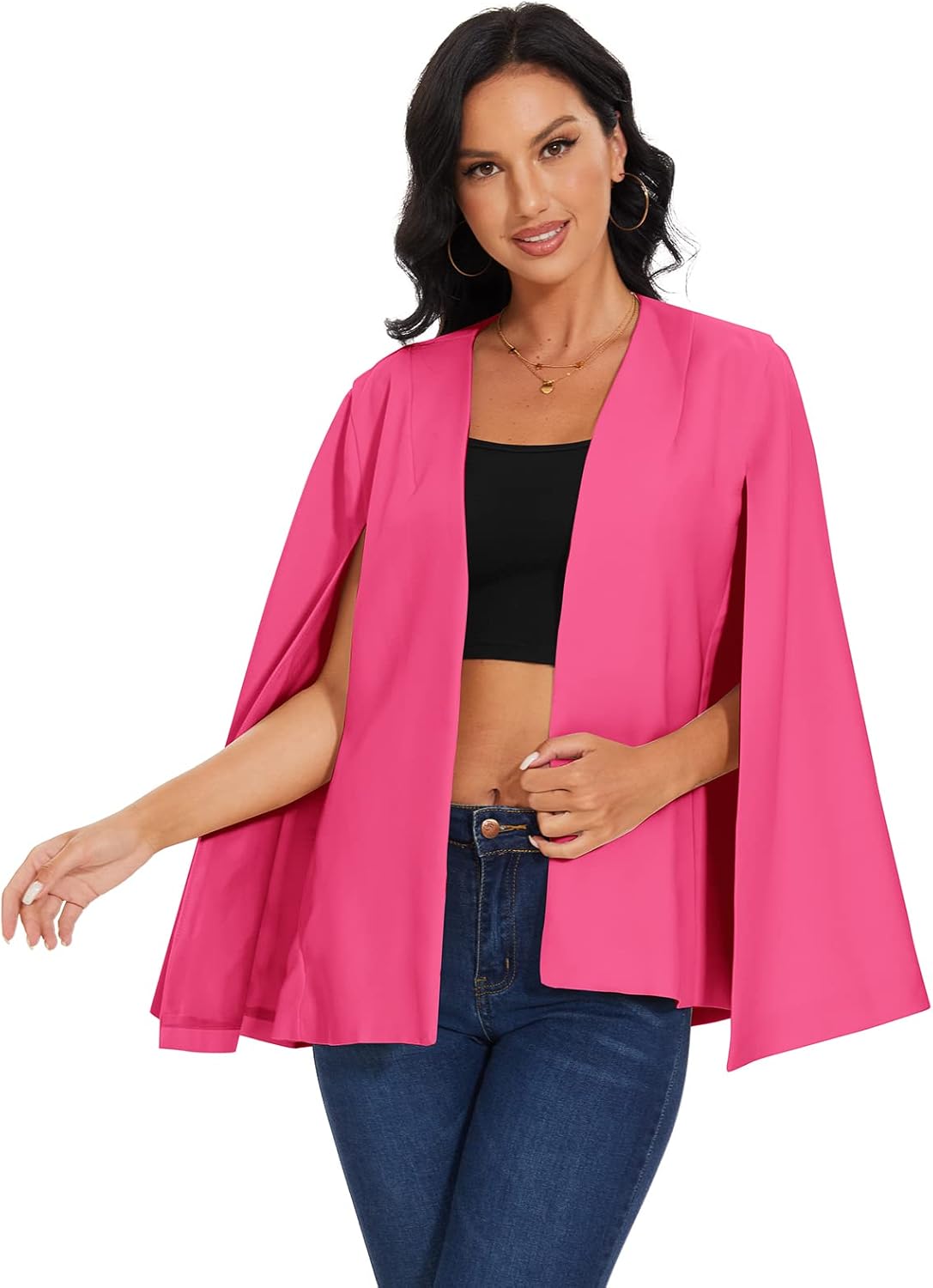 Womens Cape Blazer - Split Sleeve Open Front Casual Jacket Coat Workwear Elegant Formal Cape Coat - Image 2