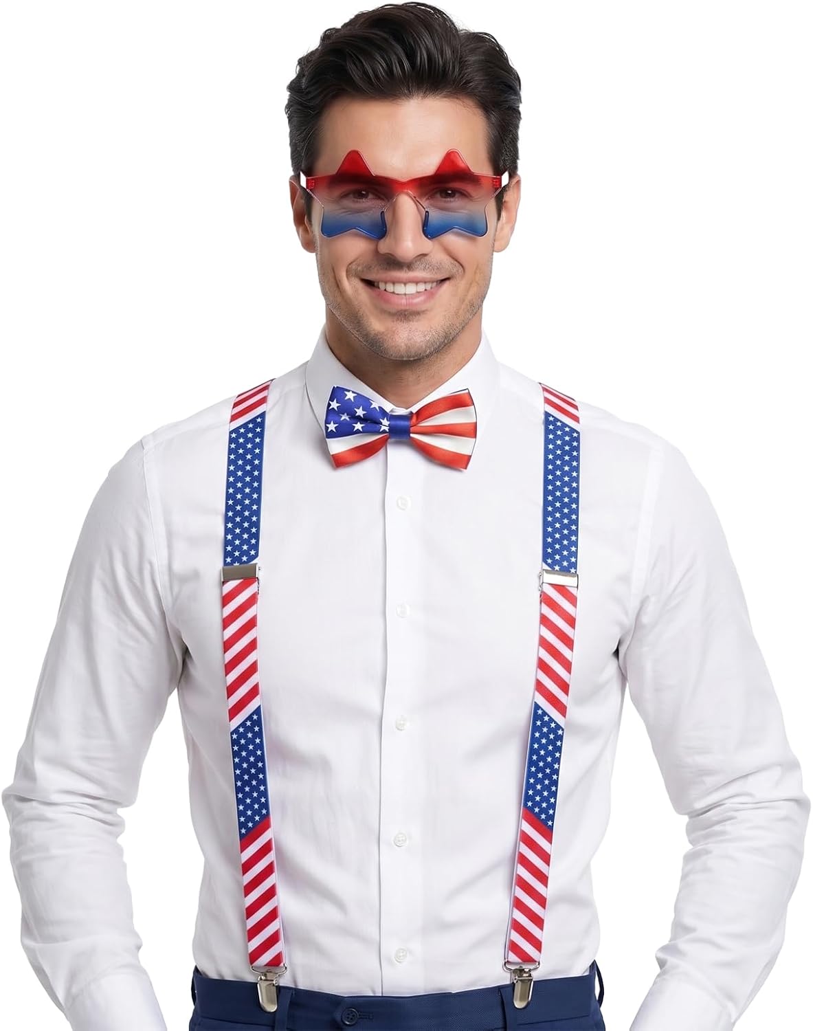 Adult Suspenders and Bow Tie with Sunglasses Set, Y Back Shoulder Straps Suspender Holiday Costume Accessories
