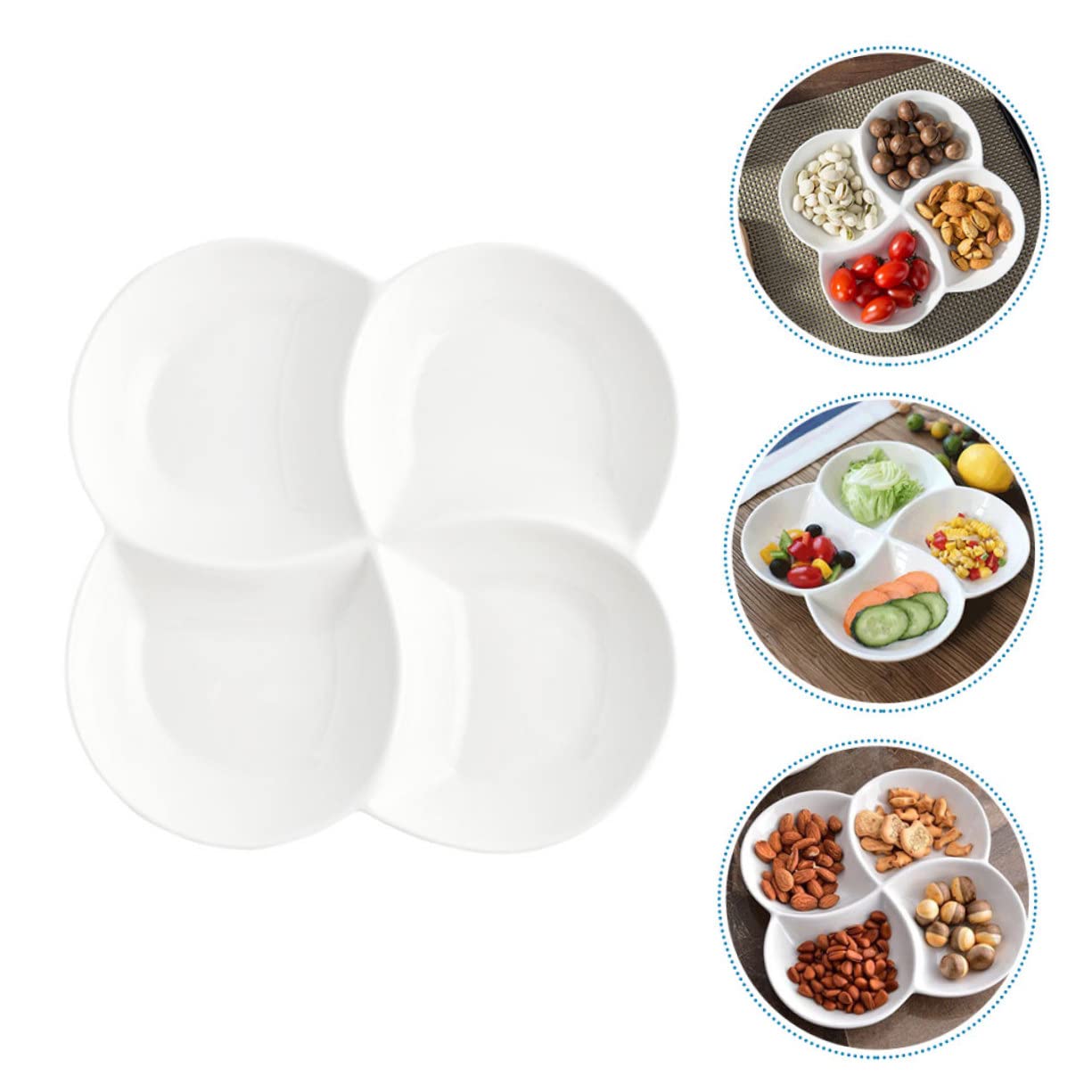 Assiette Compartimentée Surface Lisse Facile à Nettoyer en Céramique Blanche 4 Compartiments pour Snacks et Gâteaux ou Cantine