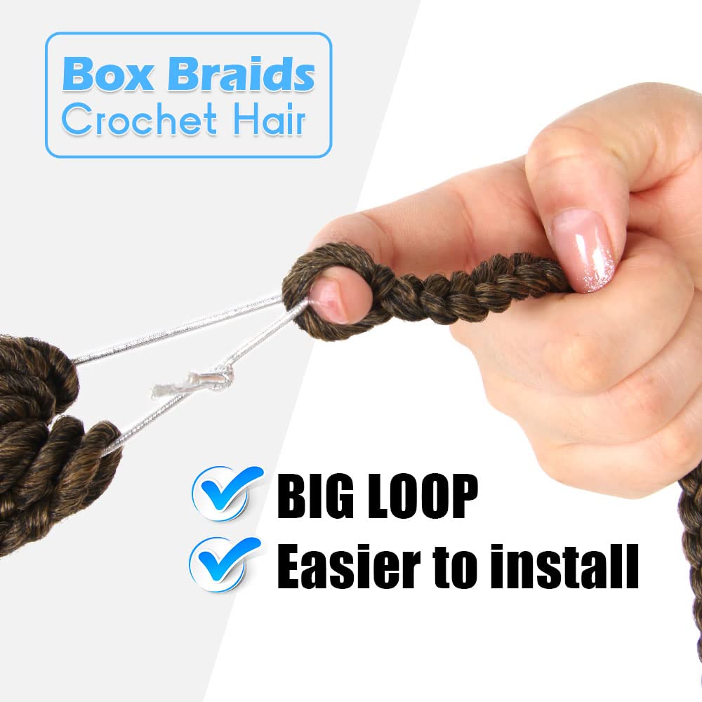BOHOBABE Box Braids Crochet Hair 24 Inch 8 Packs Prelooped, Medium Long 3X Knotless Crochet Box Braiding Hair (T27)