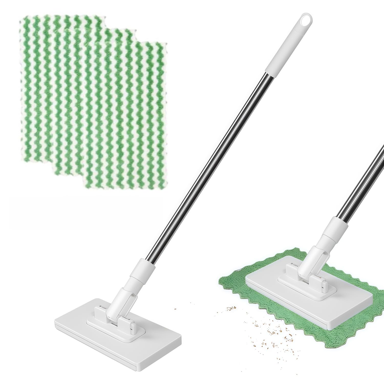 Qixiang White Snap Grip Mini Mop，Lazy Mop Clip On With 360° Rotating Head,With 4 Reusable Cloths