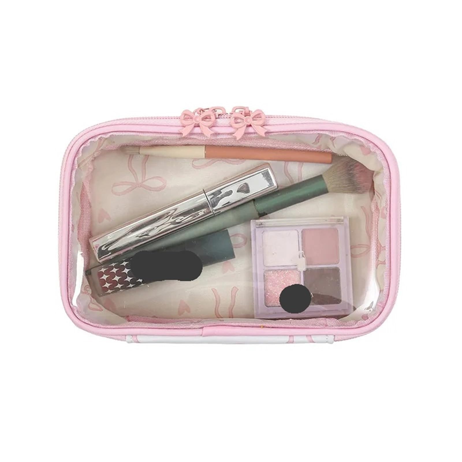 Waterproof Pvc Nylon Pouch Pink Bows Makeup Bag Transparent Toiletry Zipper Pouch Clear Cosmetic Bags(Light Blue)