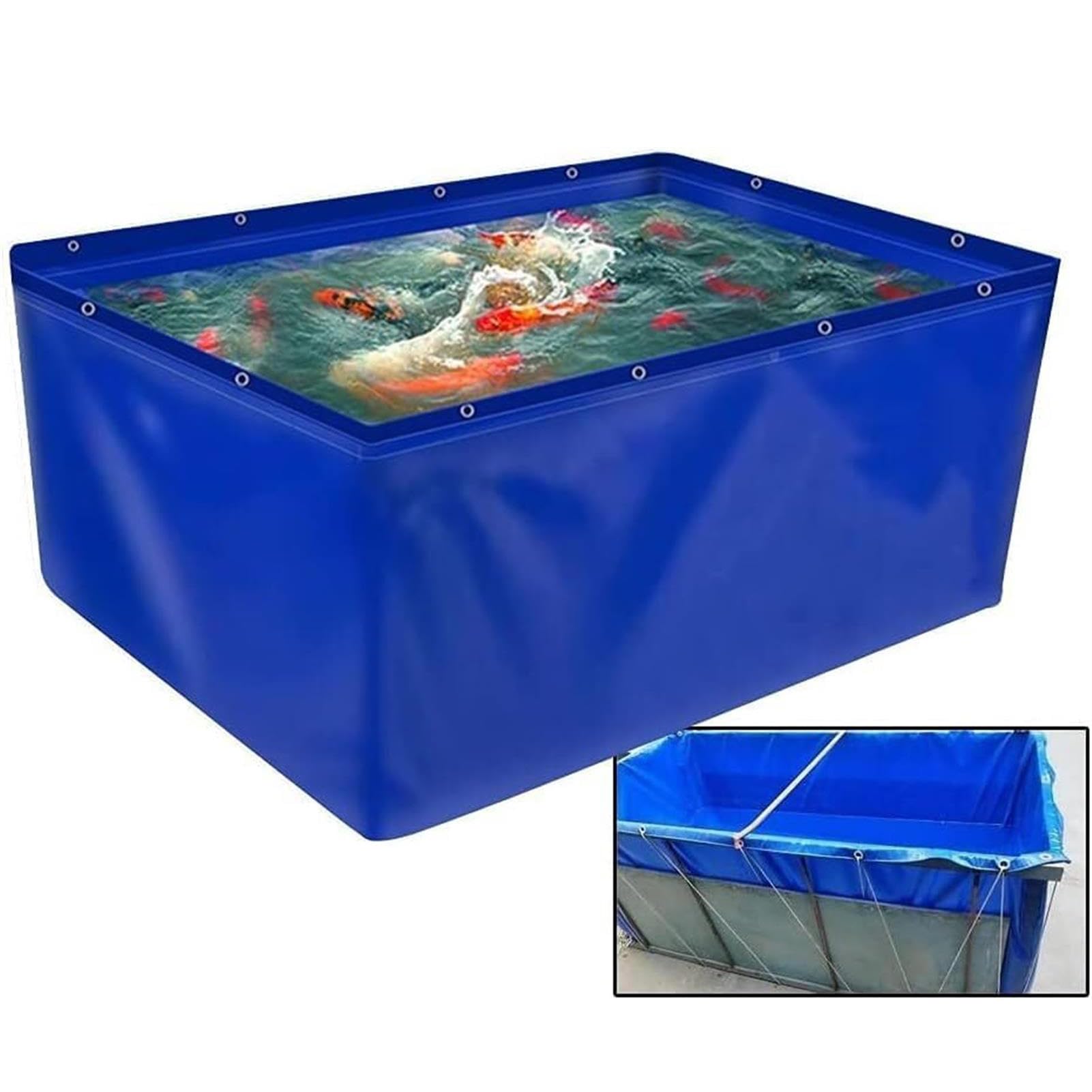 Genérico Estanque Temporal de Lona para Peces con válvula de Drenaje - Tanque de Almacenamiento de Lona de 2x1x0,5 m para Peces de Agua Salada, Ideal para riego agrícola y Ganadero - Estructura no in