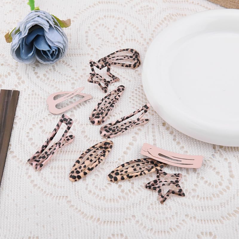Set de 10 pinzas para el cabello con estampado de leopardo en metal, estilo Y2K con formas de estrella, corazón y gotas de agua miniatura 7