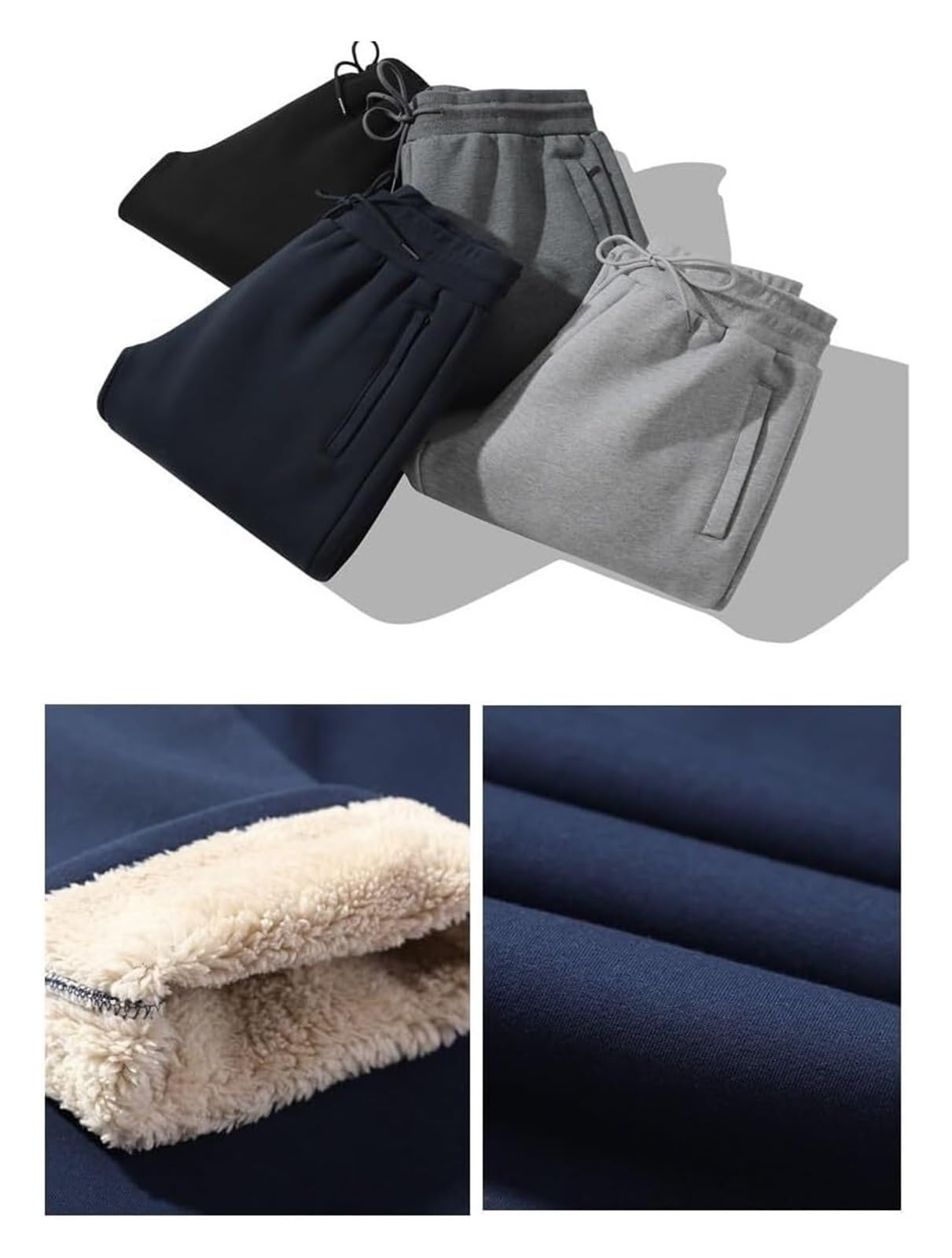 SIYAN Spodnie do joggingu męskie, bawełniane, termiczne, grube, szerokie spodnie do joggingu, luźne, ciepłe, szerpa, z podszewką, szerokie spodnie sportowe na siłownię, zimowe spodnie dresowe z