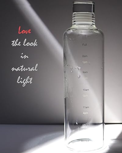 Miniatura 6 de Botella de vidrio de 17 onzas con marcador de tiempo, reutilizable, transparente, respetuosa con el medio ambiente, para agua, jugo, café, té, leche