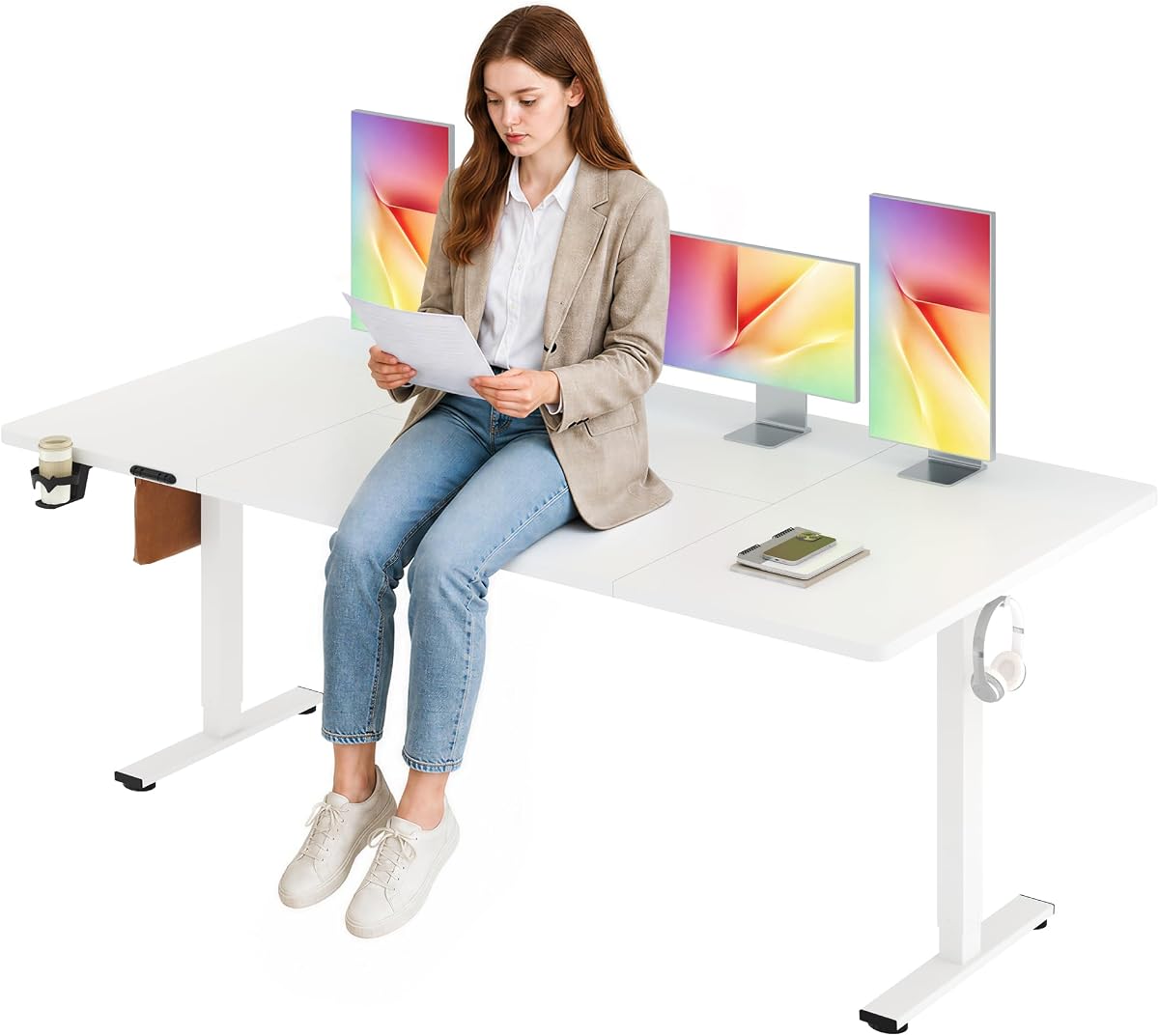 71''x 31'' Standing Desk Electric Adjustable for Home Office | White Extra Large Electric Height Adjustable Stand Up Desk,Splice Board Computer Workstation with Memory Preset