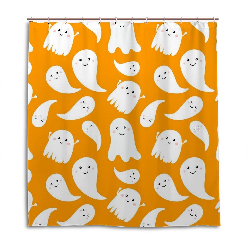 Rideau de douche fantômes CHEHONG orange et blanc lavable en machine 66x183 cm
