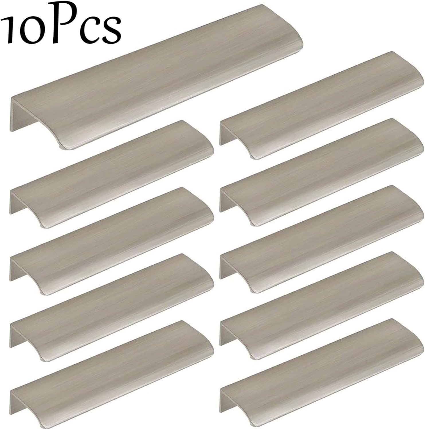 LC LICTOP 5.9 Inch Curved Edge Finger Pulls 10Pcs, 5.04 Inch Hole Spacing, Nickel Plating Aluminum Alloy Funiture Pull, Back Mount Concealed Handles for Cabinets, Cupboard, Drawer, Dresser, Wardrobe