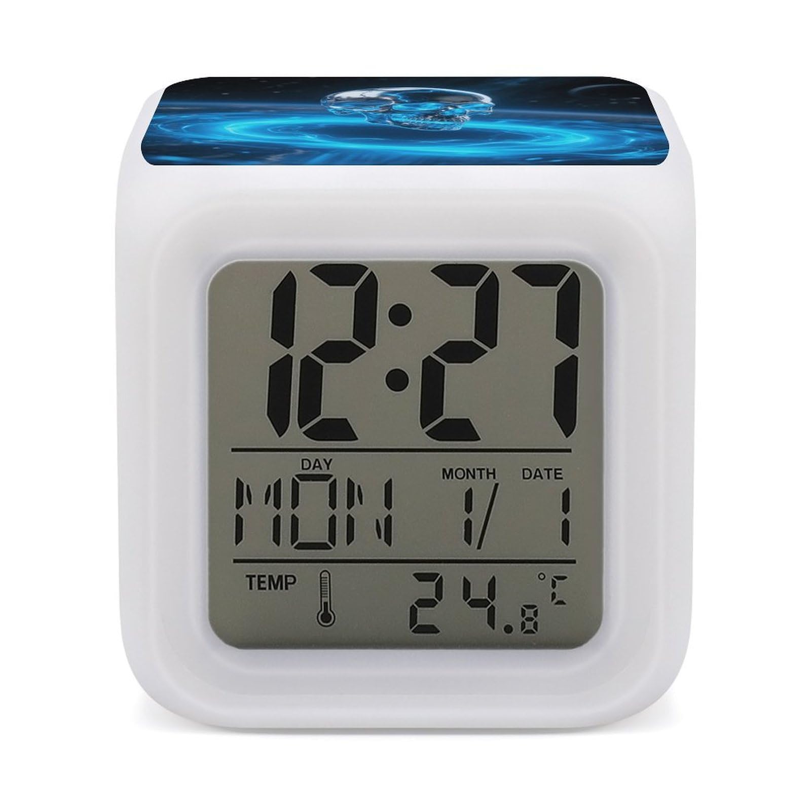Reloj despertador de calavera con pantalla digital LED y luz que cambia de color