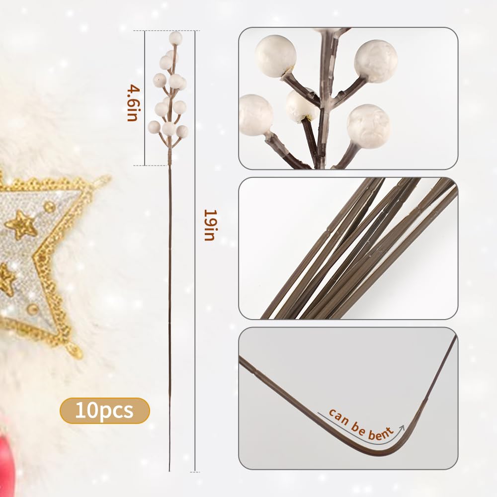 HUIANER Artificial Berry Stems 12PCS Artificial White Berry 18.8