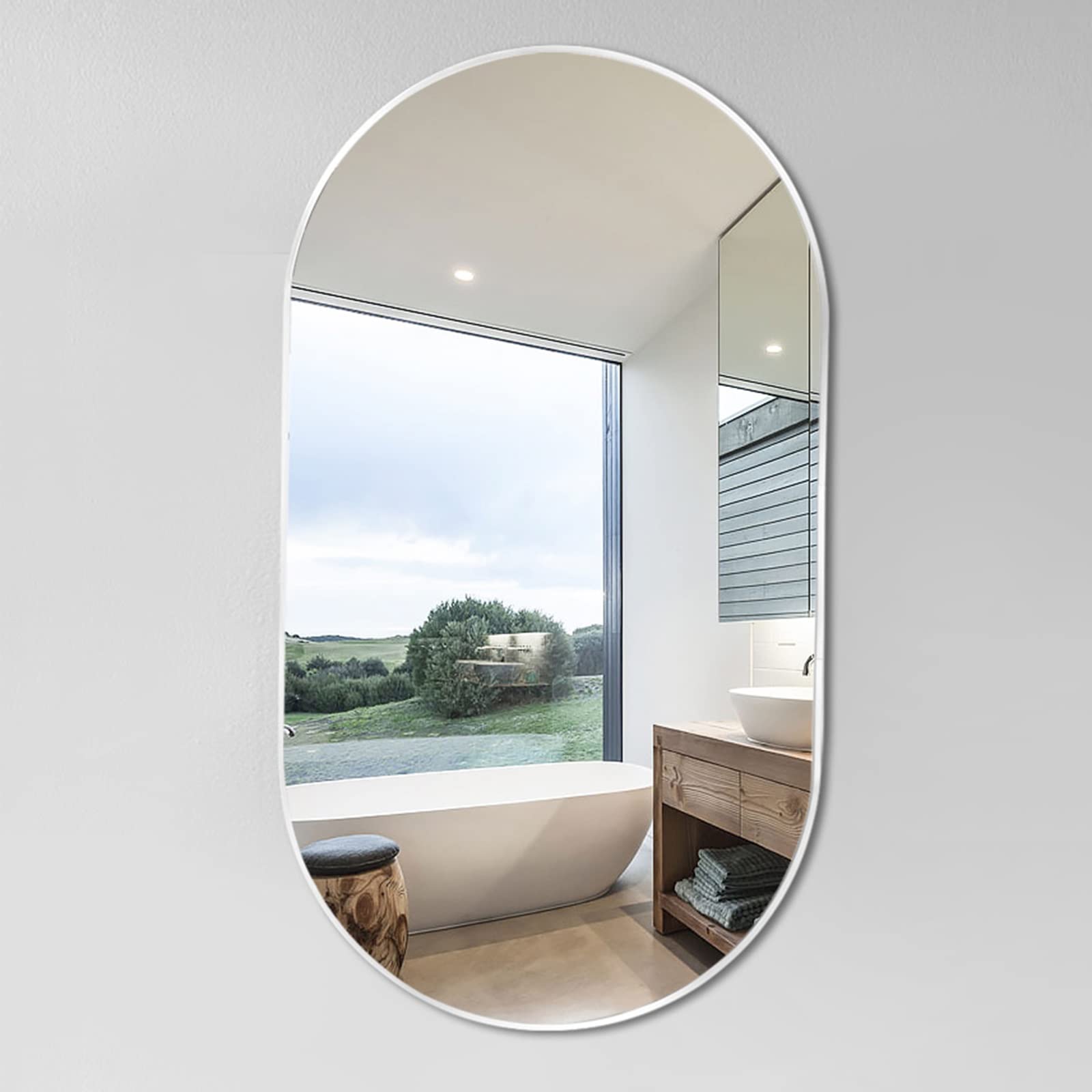 Specchio ovale da bagno, con cornice in metallo (40 x 70 cm, 40 x 80 cm, 50 x 80 cm), perfetto per l'arredamento del bagno