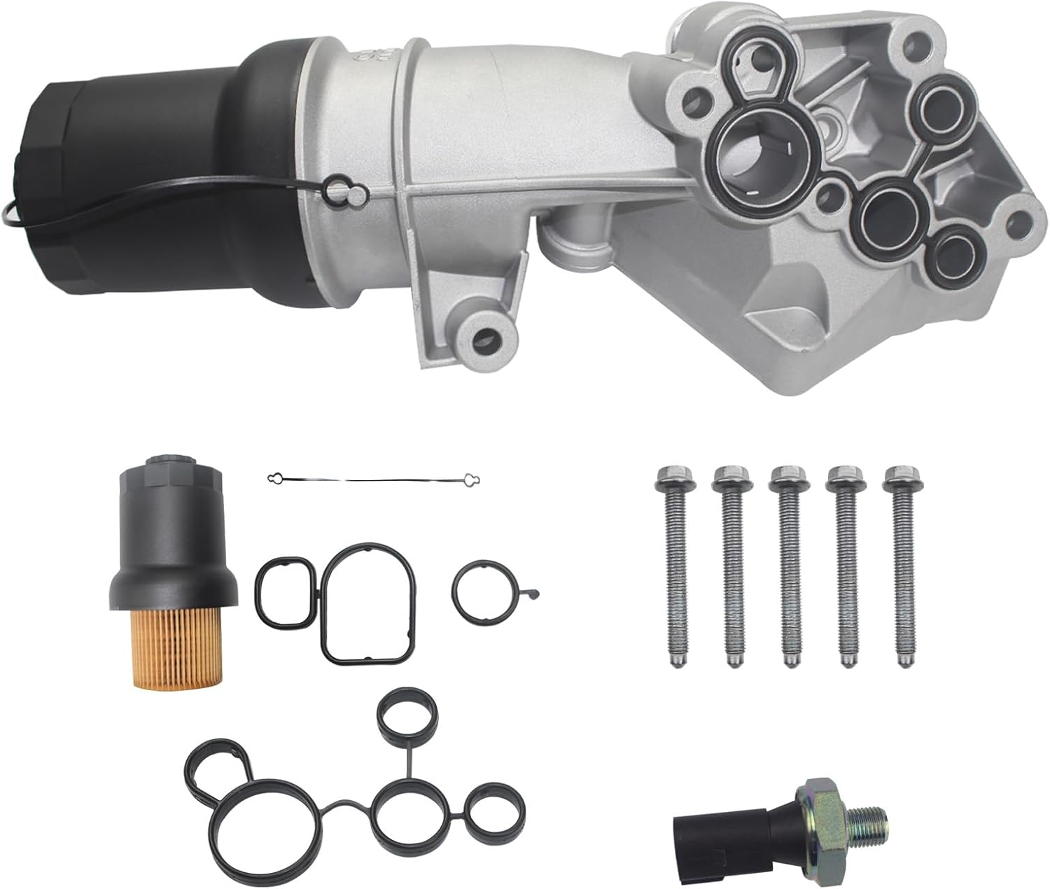 Aluminum Engine Oil Filter Housing with Engine Mounting Bolts Compatible with Audi Volkswagen Vehicle TT Jetta Passat Beetle Golf Rabbit Replaces