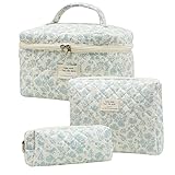 3 bolsas de cosméticos para mujer, bolsa de aseo acolchada con estampado de flores, bolsa de viaje grande para mujer, para artículos de tocador, cosméticos, accesorios, D, Clásico