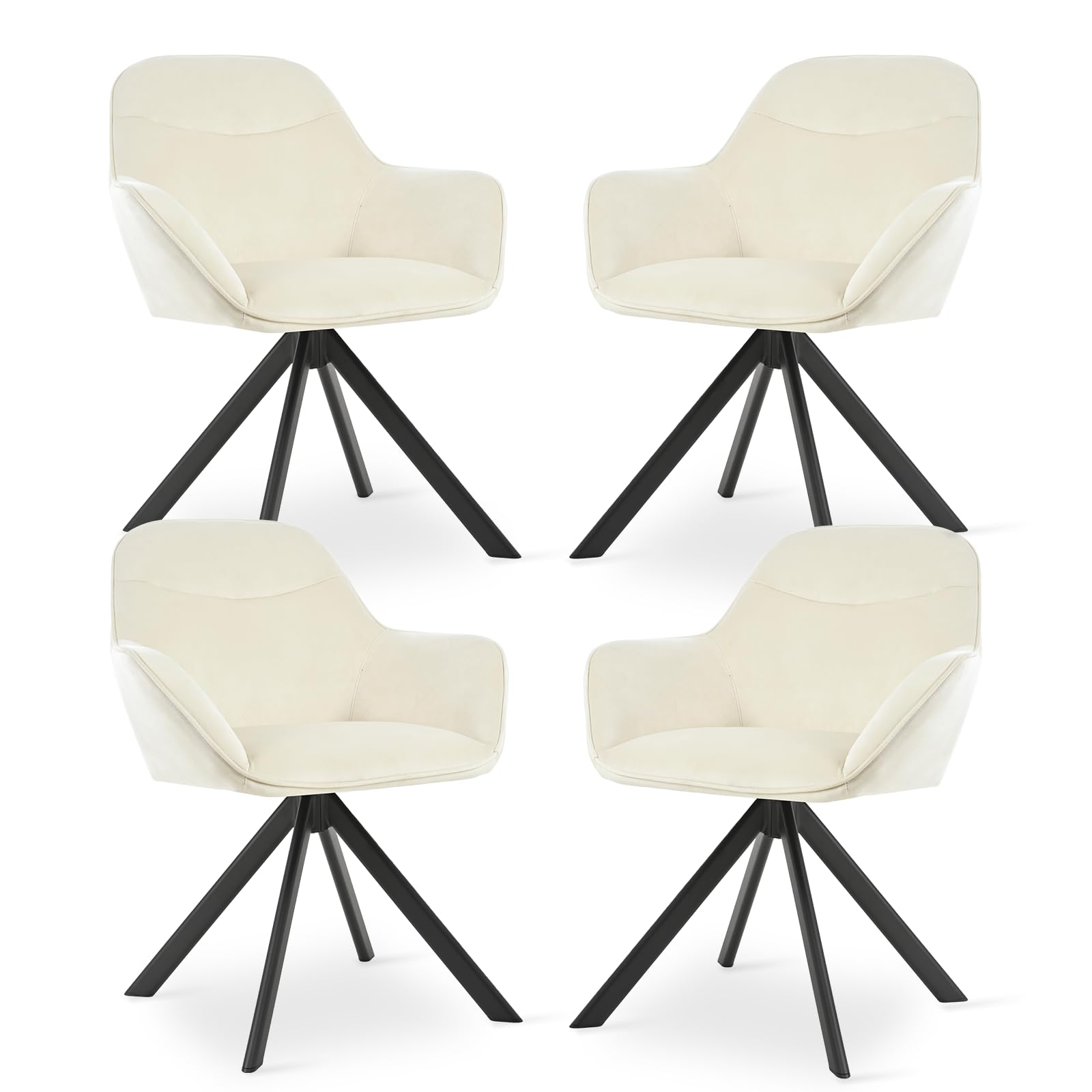 Goeurvant Swivel Dining Chairs Set of 4 Upholstered Kitchen Chairs with Backrest, Armrests, Metal Legs, Armchair for Living Room, Lounge, Office, Dressing Table, Cream