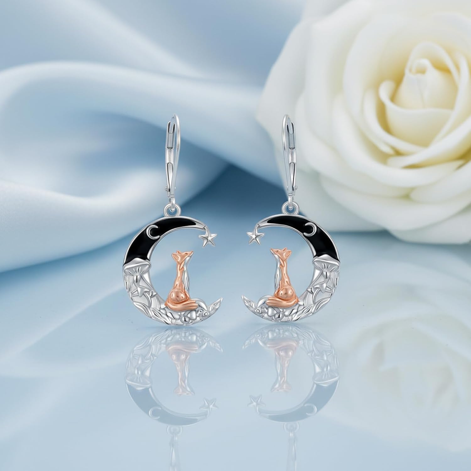 KiiKii Gothic Earrings for Women 925 Sterling Silver Highland Cow/Fox/Black Cat Dangle Earrings Halloween Moon Jewelry Gifts for Wife Mom Daughter