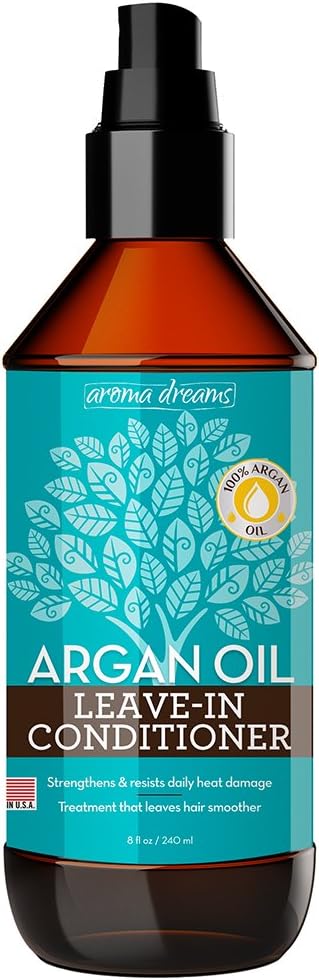 Aroma Dreams Organic Argan Oil Leave-In Conditioner - Strengthens & Resists Daily Heat Damage, Treatment that Leaves Hair Smoother for all Hair Types 8oz / 240ml