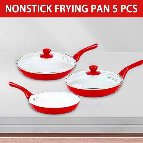 Miniatura 8 de Juego de sartenes antiadherentes sartenes de 8 pulgadas sartenes de cerámica de 9 y 95 pulgadas con tapas de vidrio sartén de cerámica de doble capa