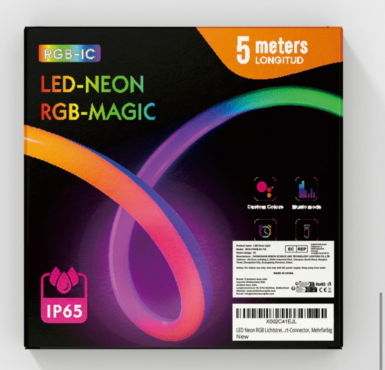 LED Neon RGB Lichtstreifen 5 m, App-Steuerung & Fernbedienung, Musikmodus, RGB-IC, IP65, flexibler mehrfarbiger LED Strip für Schlafzimmer, TV-Wand und Gaming Zimmer