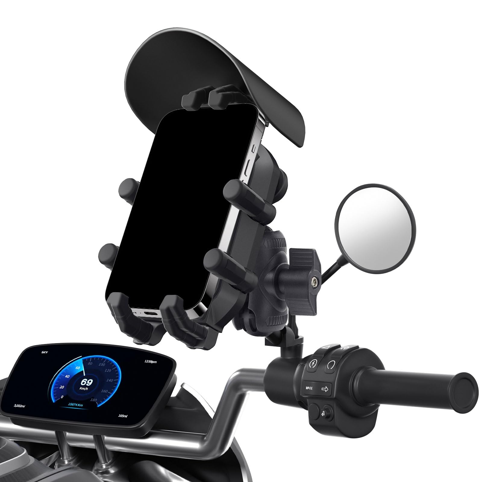 Support de téléphone pour moto et vélo avec amortisseurs de vibrations pour smartphones de 4,7 à 7,2 pouces réglable