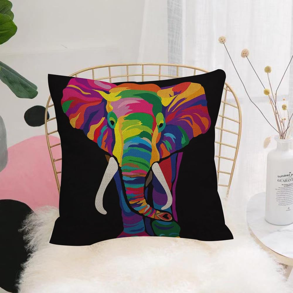HYOSXW Cushion Cover,Throw Pillow Case Home Decorative for Living Room Bedroom Sofa Chair 16X16 Inch,elephant made up of many colors,Pillowcase 40X40cm