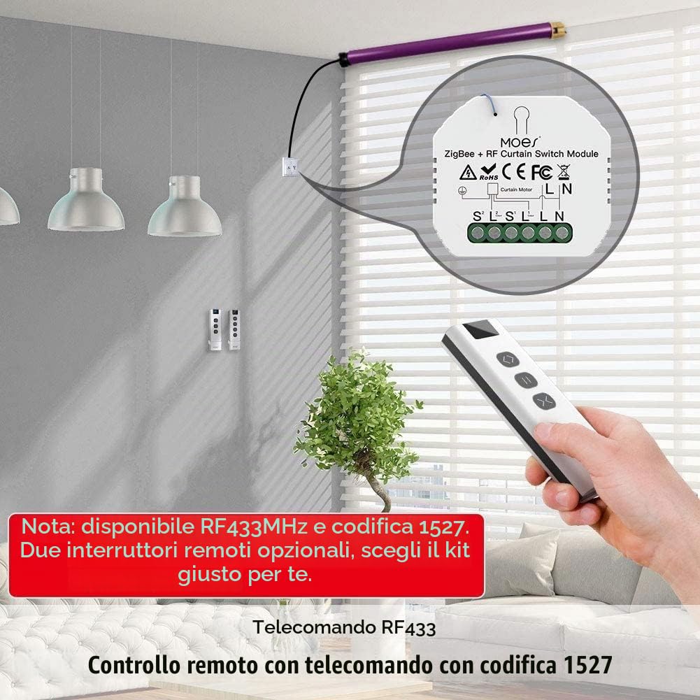 MOES Tuya Zigbee RF433 Interruttore intelligente per tapparella modulo relè | timer, motore tapparelle, compatibile Alexa Google Smart Life【Tuya ZigBee Hub richiesto】