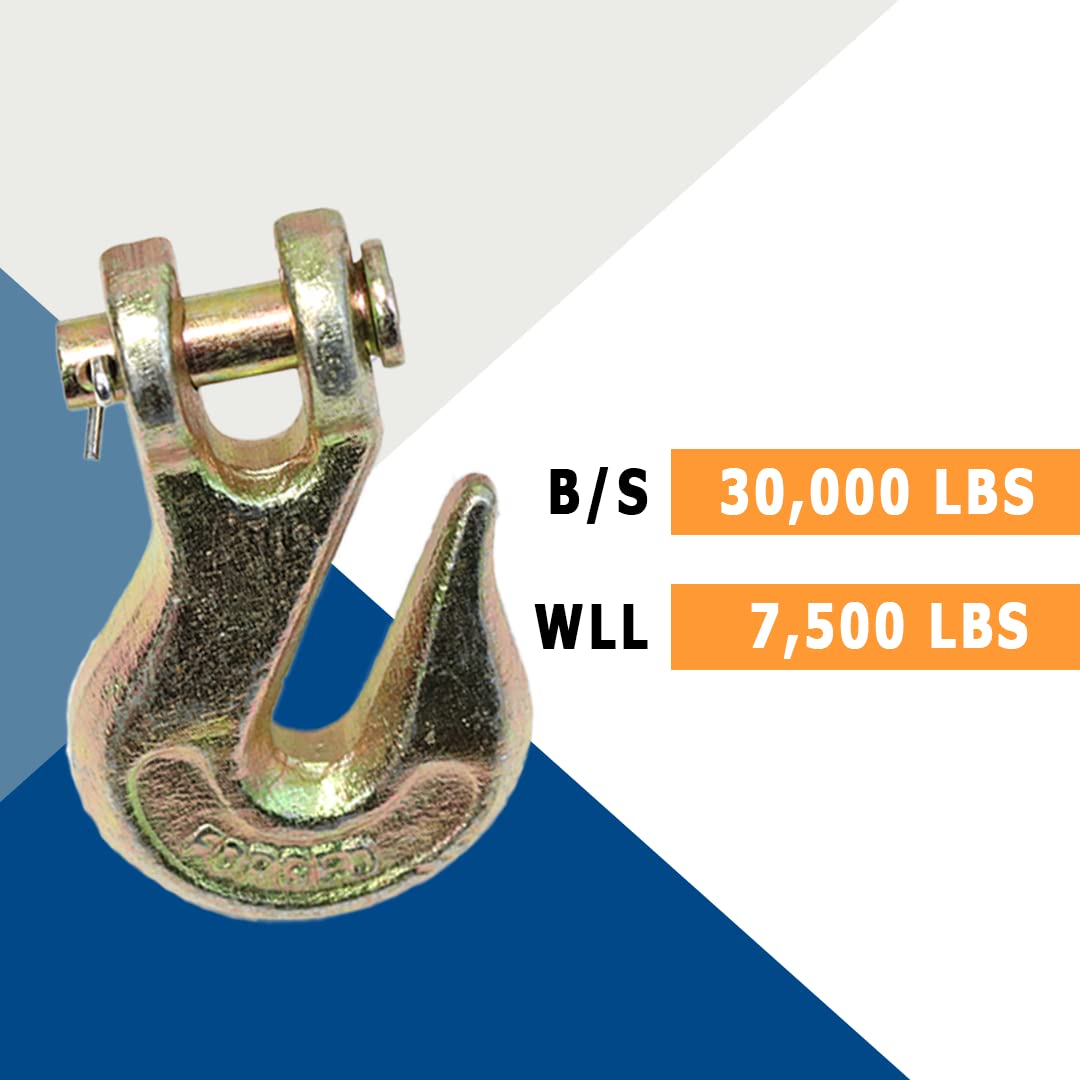 Boxer 2 Pack - 3/8” Grade 70 Forged Clevis Grab Hook, 30,000 lbs Breaking Strength, Chain Hooks for Trailers, Towing, Wrecker Tow Chain - Heavy Duty