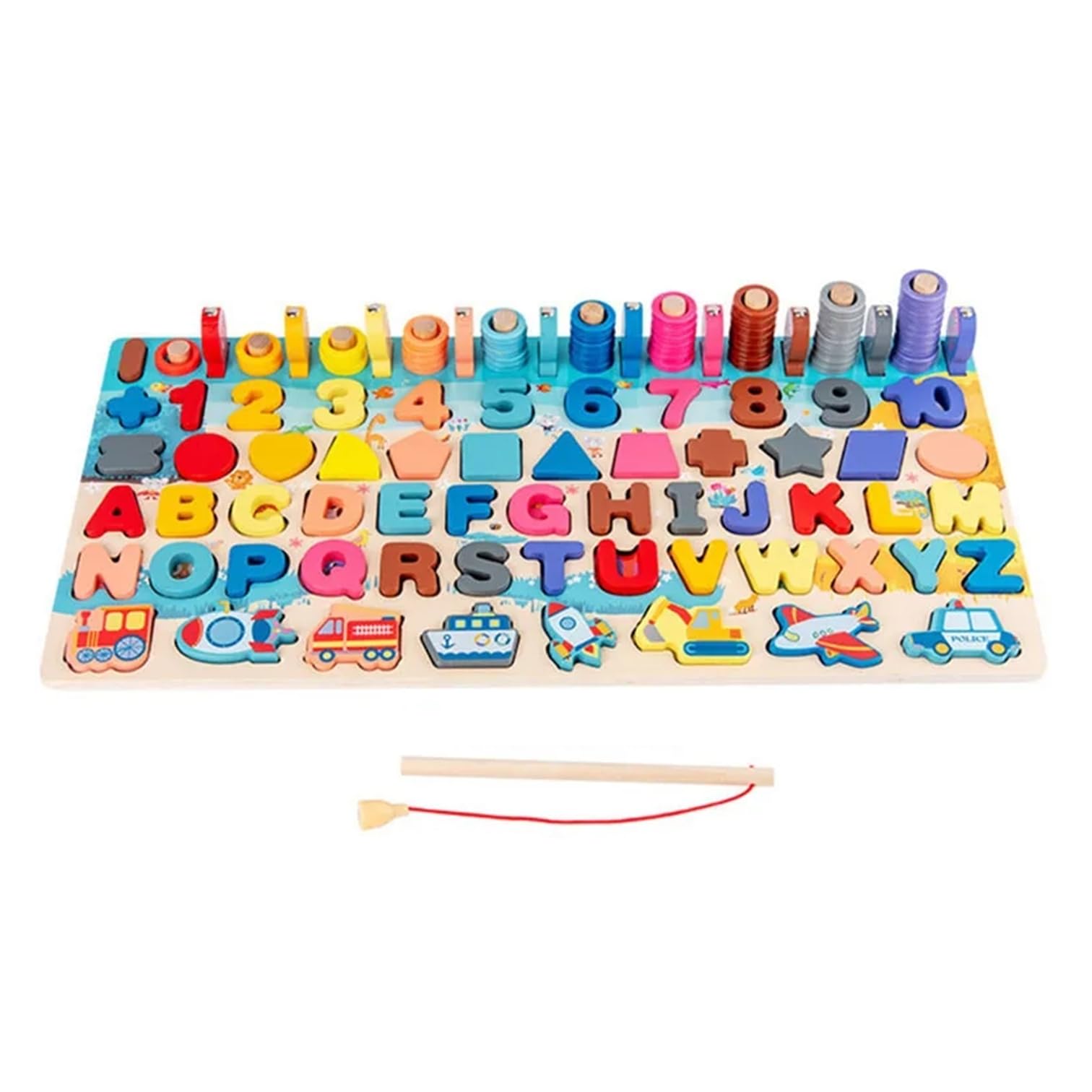 VMLCtoys Wooden Magnetic Fishing Game for Toddlers, logarithmic Board, Wooden Number Puzzle with 135 Pieces. Stacking Toy. Juegos para niños 2-3 años. Magnetic Alphabet Maze Board. Nest Puzzle.