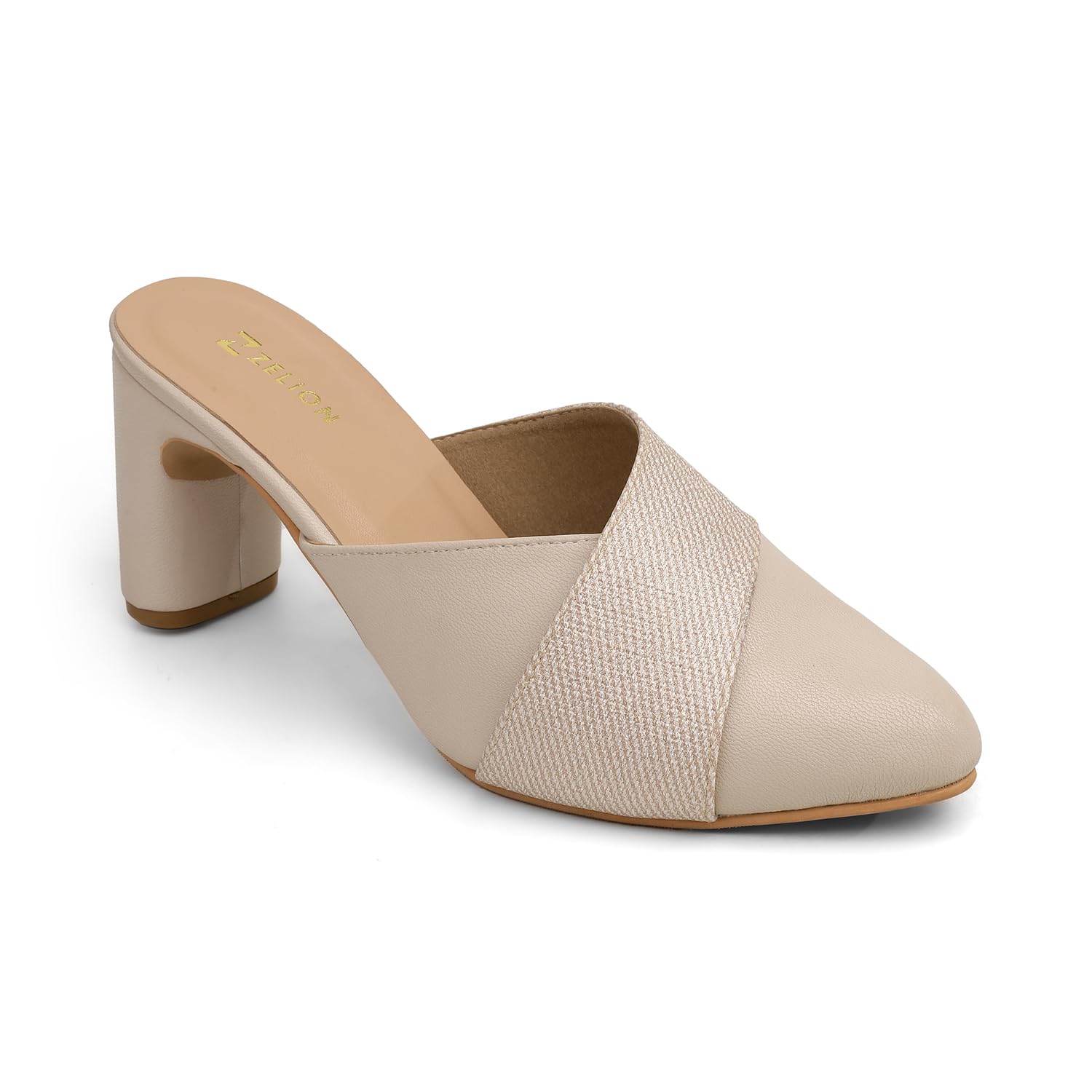 zelion Women's Block Heel Mules | Closed Toe Slip-On Sandals with Crossover Design-picture-13