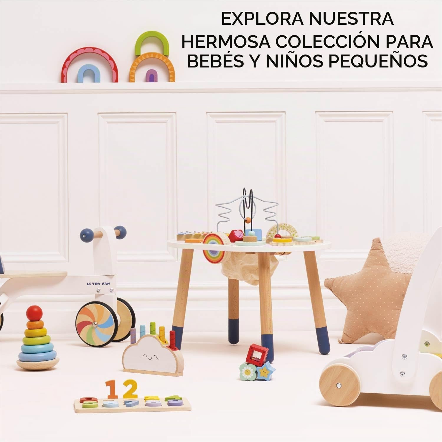 Le Toy Van - PL137 - Mesa multiactividad para niños, Apta a Partir de 18 Meses, Mesa multijuego Montessori, Juego ecológico, Juegos sensoriales, 12 Actividades, en Madera certificada FSC, Petilou