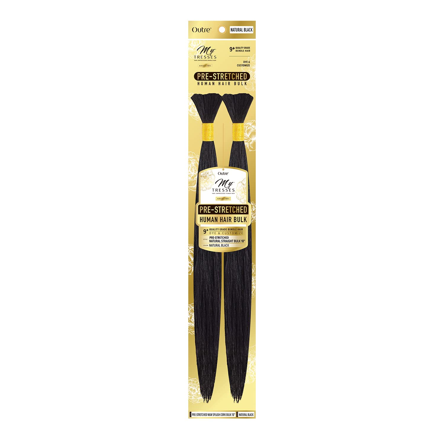 My Tresses Gold Label Unprocessed Human Hair Braids Pre Stretched Bulk Natural Straight Bulk (18"-24") (18 Inch, NBLK)
