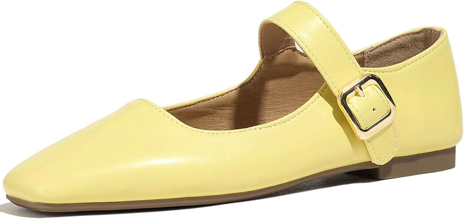 LUXMAX Mesh Mary Jane Flats for Women Leopard Square Toe Flats Low Heel Ballet Shoes Comfortable Dress Ballerina Shoes