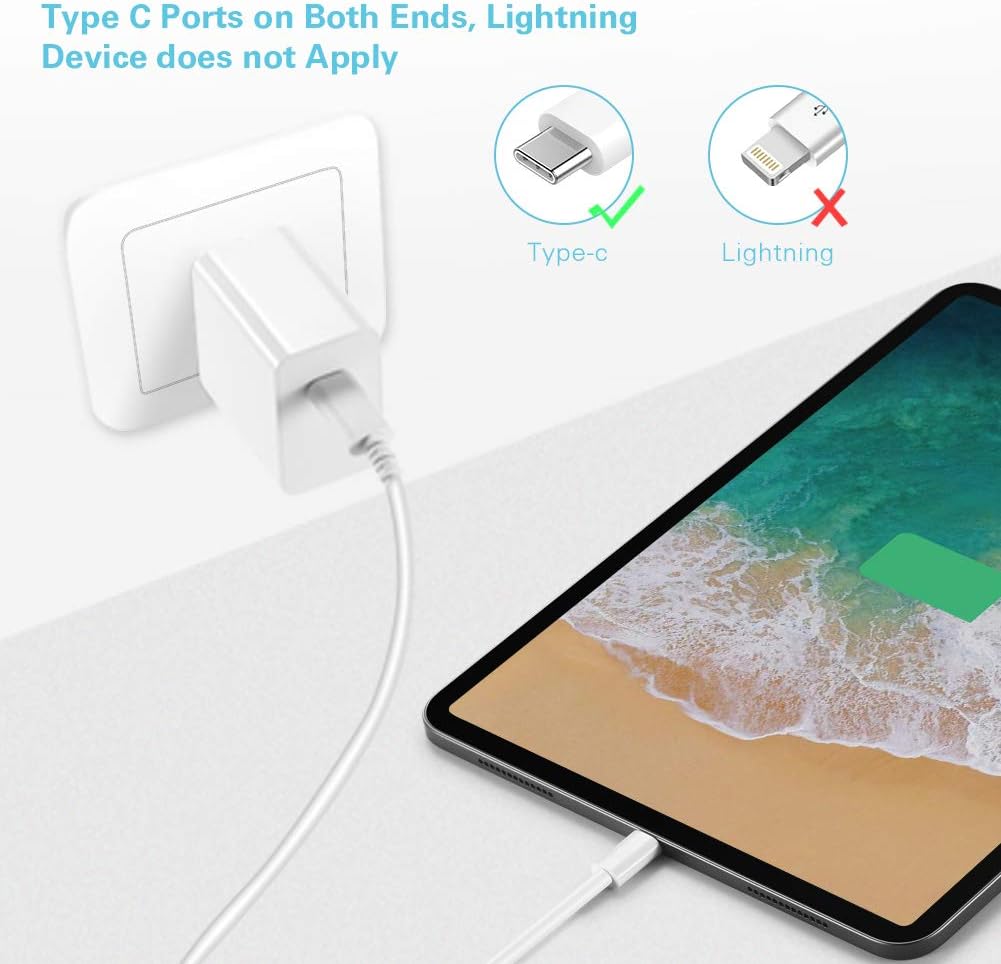 Huntkey USB-C Type C Charger, 27W 9V/3A, PD3.0 QC4.0 Fast Wall Charger for iPad Pro 11"/12.9" (3 Gen) ect, with 3.3ft C-C Cable
