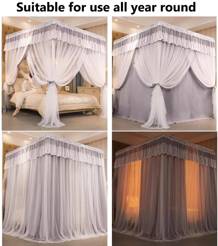 European Style Palace lace Bed Canopy Mosquito net, Girl Princess Room Decorative Bed Curtains, W/Stainless Steel Bracket (Color : Gray-1, Size : 180X220X200CM) (Pink 2) (Red 180X220X200CM)
