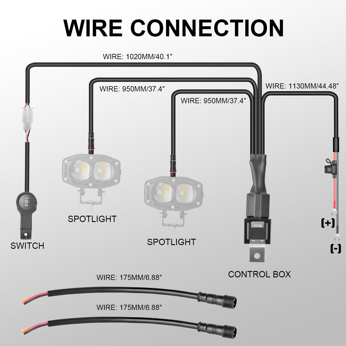 2 Leads LED Light Wiring Harness, ON-Off-ON 7/8" 22mm Handlebar Switch Motorcycle High Low/Double Color Light Wire for Motorcycle Dirt Pit Bike ATV Lights