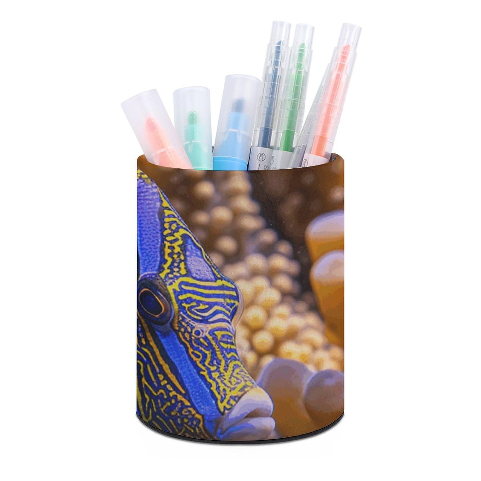 KLOPH PU Leather Pen Holder for Desk, Aesthetic Pencil Cup for Desktop, Makeup Brush Srotage for Pens Organizer Office Supplies, Lying on Top of The Coral Pen Cup Pencil Caddy for Home Art Supply