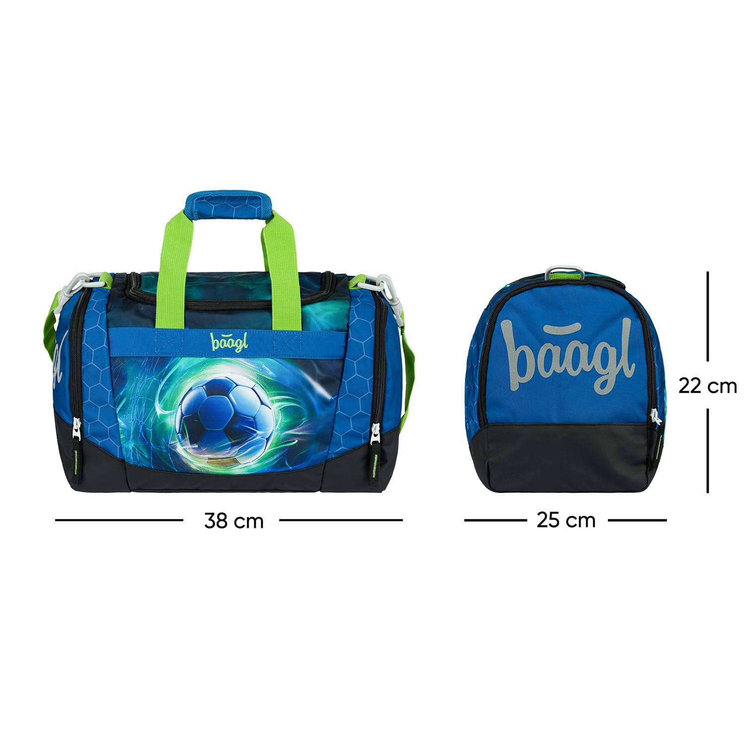 Baagl Sporttasche für Jungen, Reisetasche für Kinder, Schwimmtasche Kompakt und Robust für Sport, Schule und Reisen (Fußball Ball)