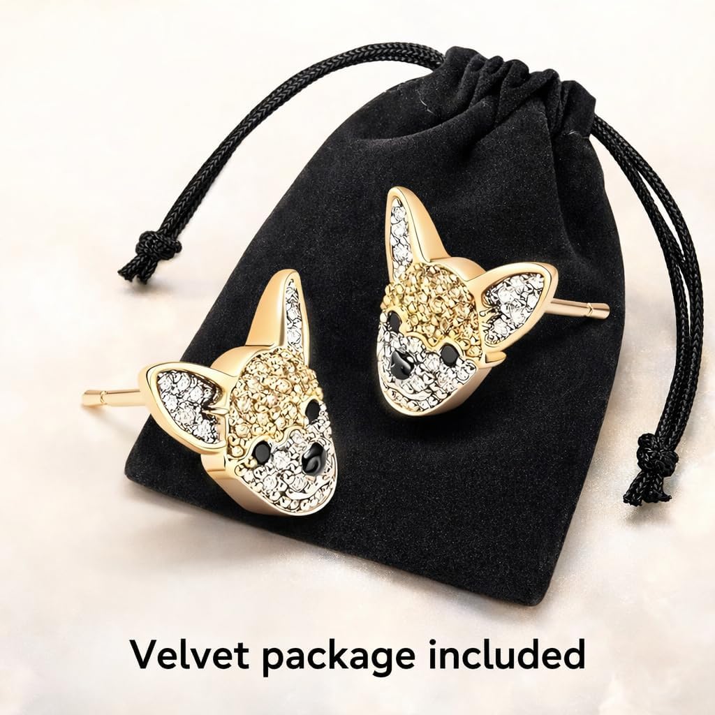 Dog Lovers' Earrings, Different Dog Breed Stud Earrings with Crystals, Rose Gold and Silver Tone - Party, Birthday, or Christmas Gift