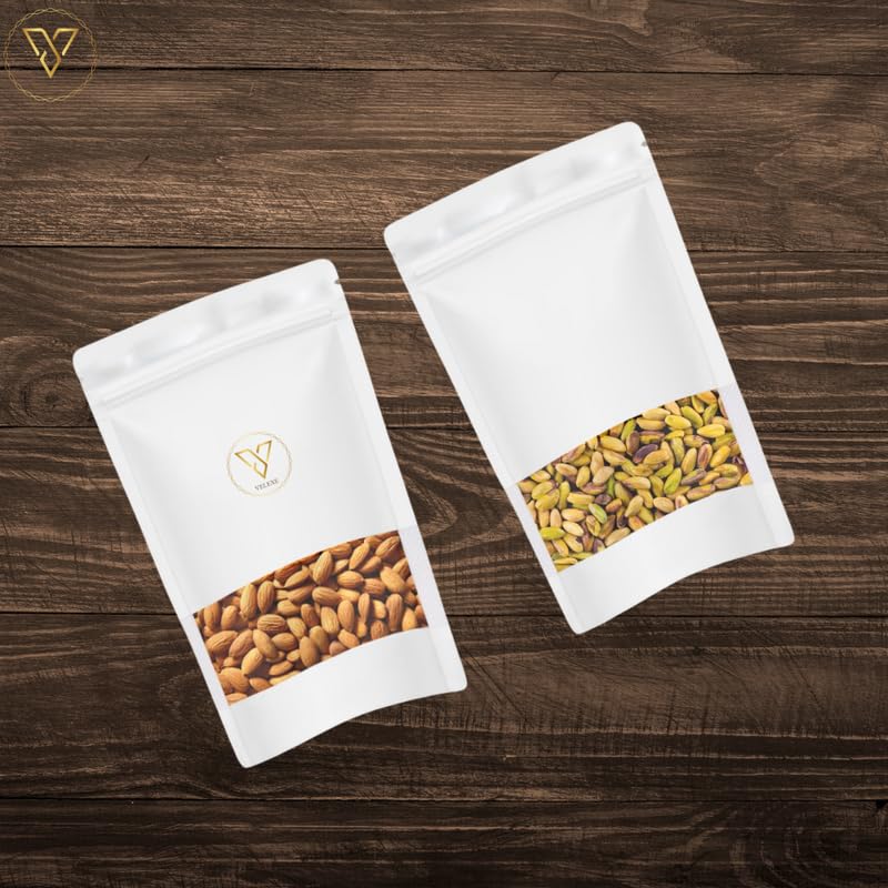 Image of White Matte Zip Lock Stand Up Pouches | 120mm*200mm | 100 Grams | Pack of 200 | Reusable, Leakproof & Airtight Multi-Purpose Pouches with Self-Sealing Technology