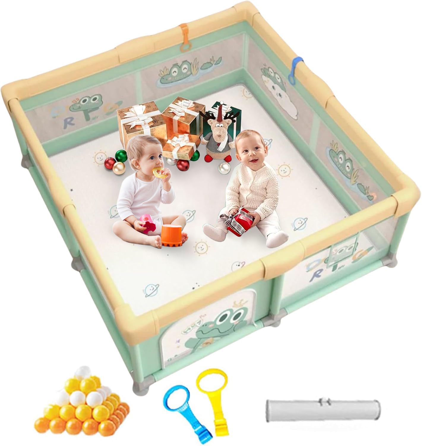 Baby Playpen, 200 * 180cm Extra Large Playpen for Babies, Kids Safe Play Center for Babies with Breathable Mesh and Zipper Door, Indoor and Outdoor قفص لعب للاطفال