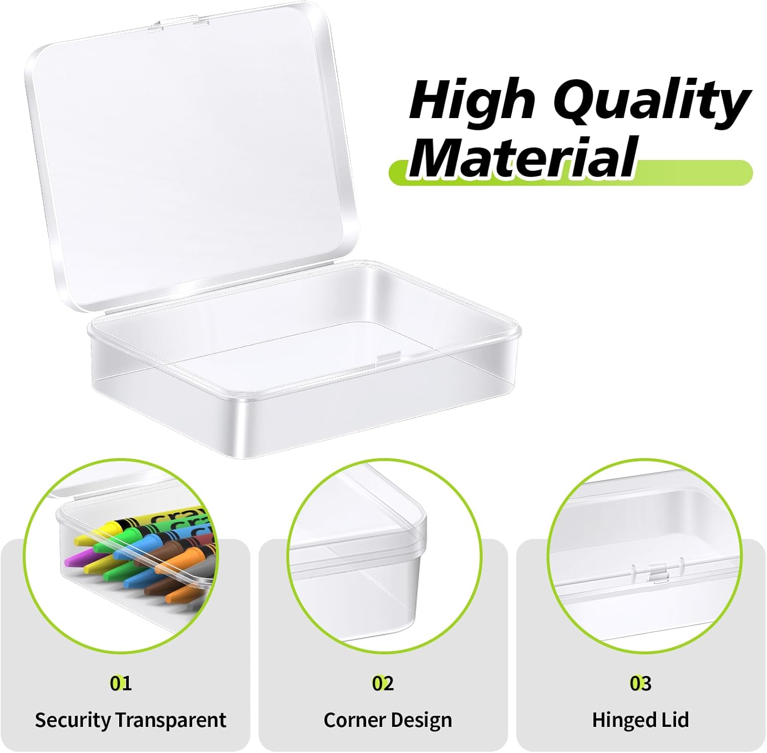 24 Pcs Clear Crayon Box Holds 24 Crayons, 4.5 x 3.4 Inch Plastic Stackable Case Mini Storage Containers Box with Hinged Lid for School Classroom Office Supply (Clear) - Image 3