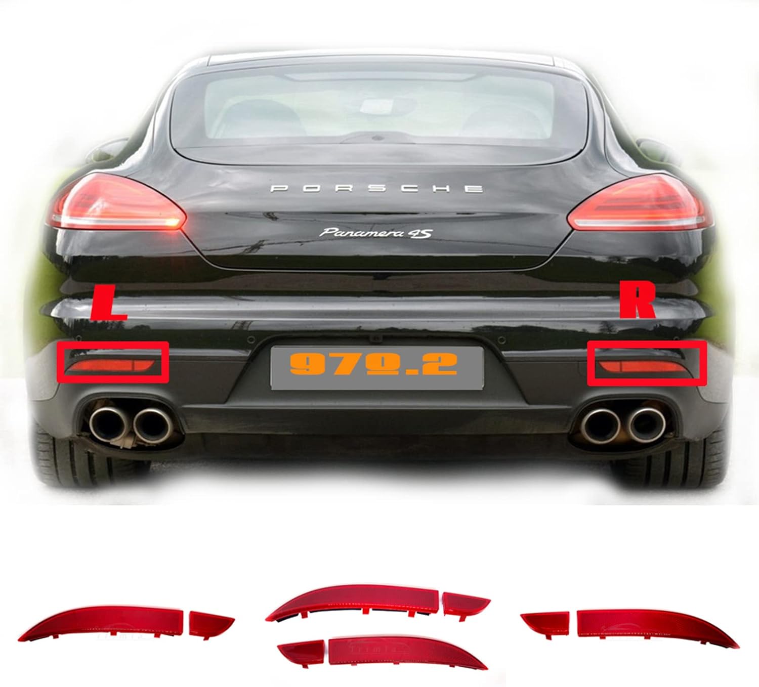 2in1 Rear Reflector for 14-16 Porsche Panamera 970 970.2 Fit Basic Turbo GTS Sport S 3.0L 3.6L 4.8L 2014 2015 2016 bumper Left Right Driver Side 97063148701 97063148901 (Left)