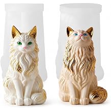 2 PCS Cat Silicone Molds,3D Sitting Maine Coon Cat Silicone Candle Mold Cute Animal Fondant Chocolate Cake Cupcake Decor Mold for DIY Handcraft,Making Scented Candles,Plaster,Soap,Clay