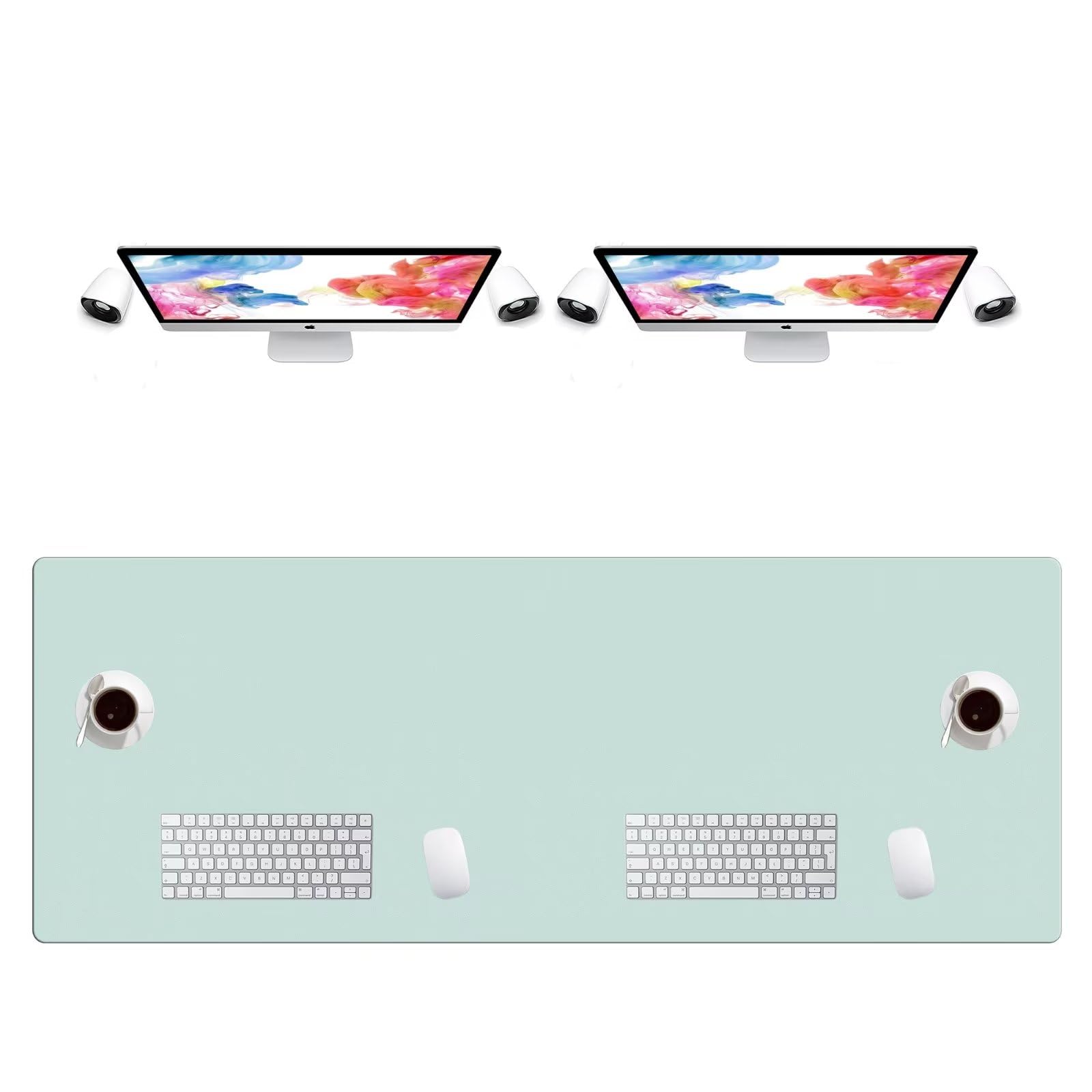 LL-COEUR Extra Large PU Leather Desk Mat Large Mouse Pad XXL Waterproof Table Mat Office Laptop Writing Pad (63 x 23.6 inch, Light Green)