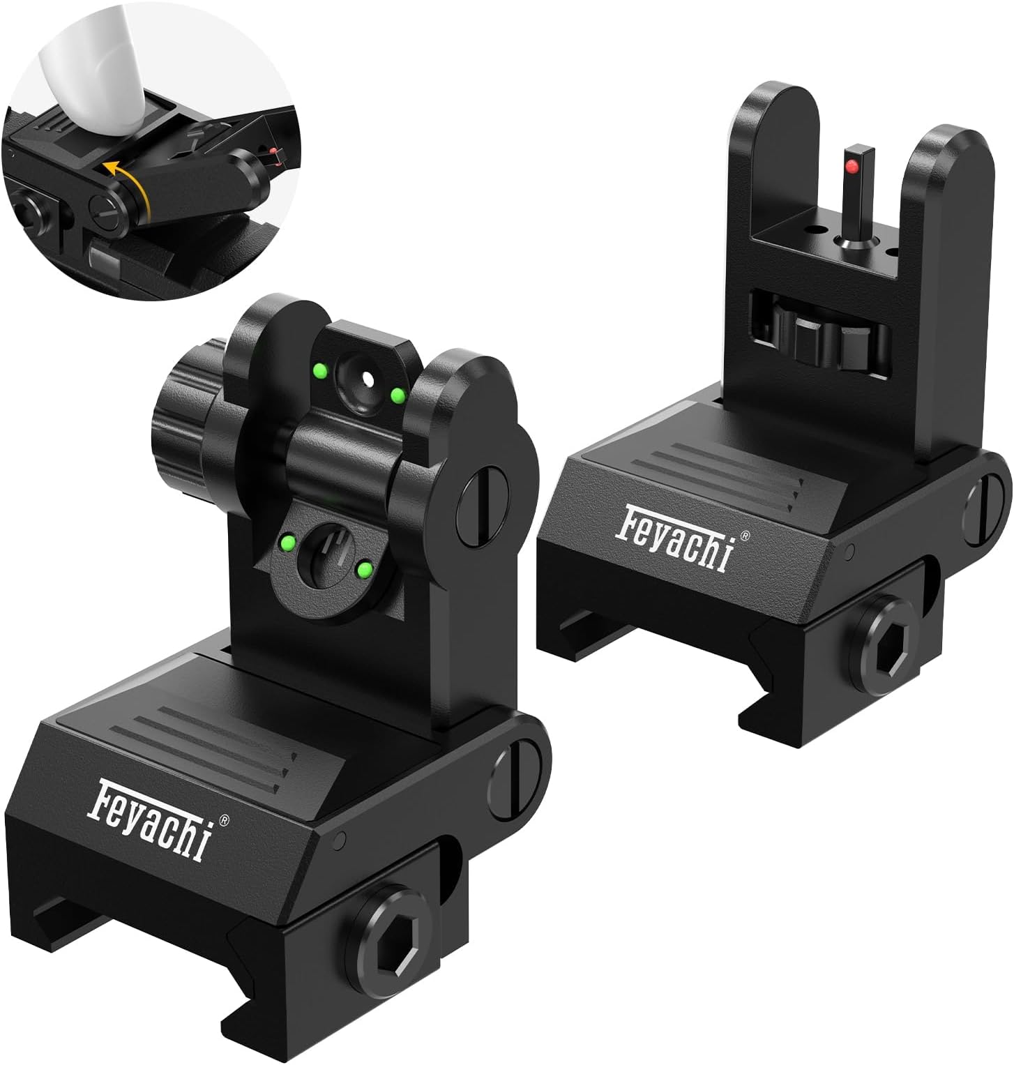 Feyachi Flip Up Fiber Optics Iron Front and Rear Backup Sight with Green Red for Picatinny Rail
