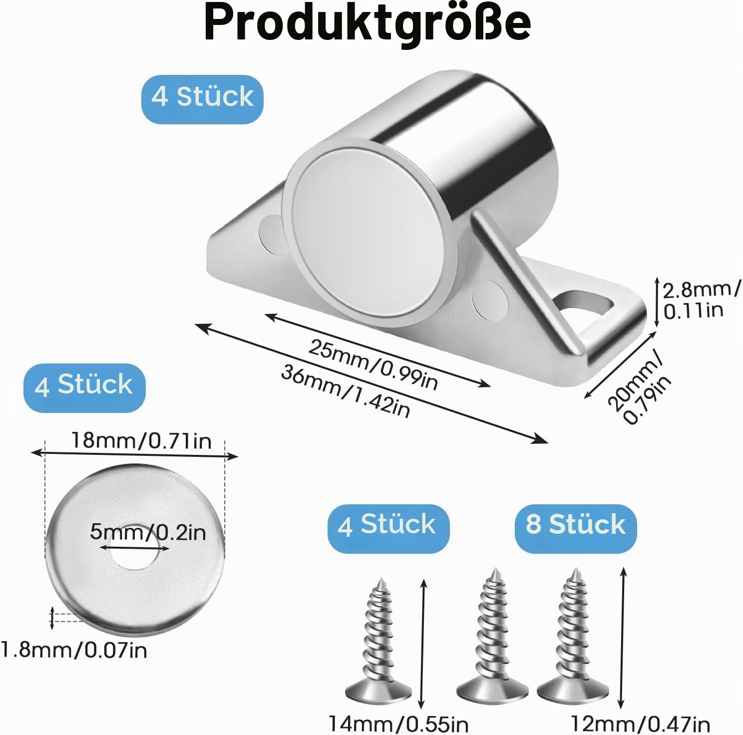 Magnetischer Türschnäpper für Schranktüren, 15 kg, Edelstahl, Magnetverschlüsse für Küchenschrank, Kleiderschrank, Badezimmerschrank, Schublade, Lamelle, Schrank, Möbelriegel, 4 Stück